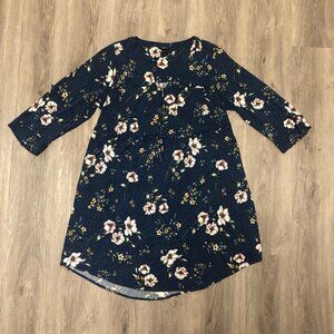 Torrid Women's Size 1X Shirt Dress Floral Swiss Dot Zippered Prairie Dress Blue